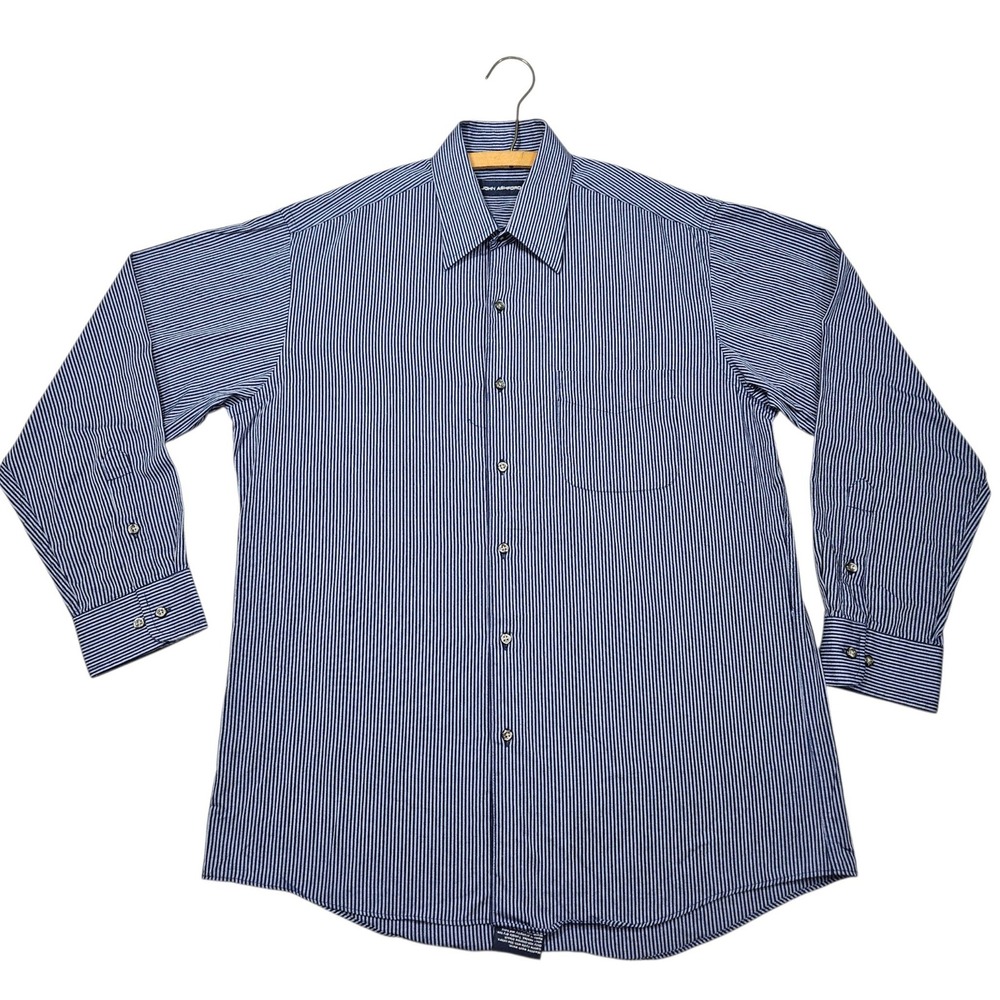 John Ashford VTG Pinstripe Button Down Shirt Navy Blue White Sz M